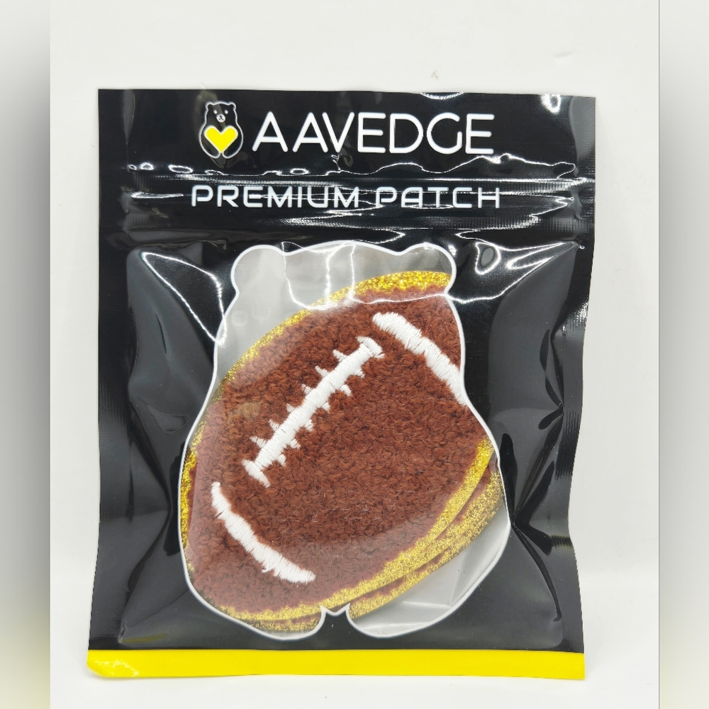 5 Pieces Football Iron on Patches, Gold Glitters Chenille Football‎ Iron on